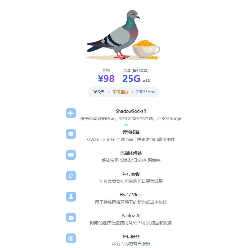 为方便某些超轻用户或者把本站当备用机场的用户，现已试行推出Lite套餐减少用户的成本负担😺